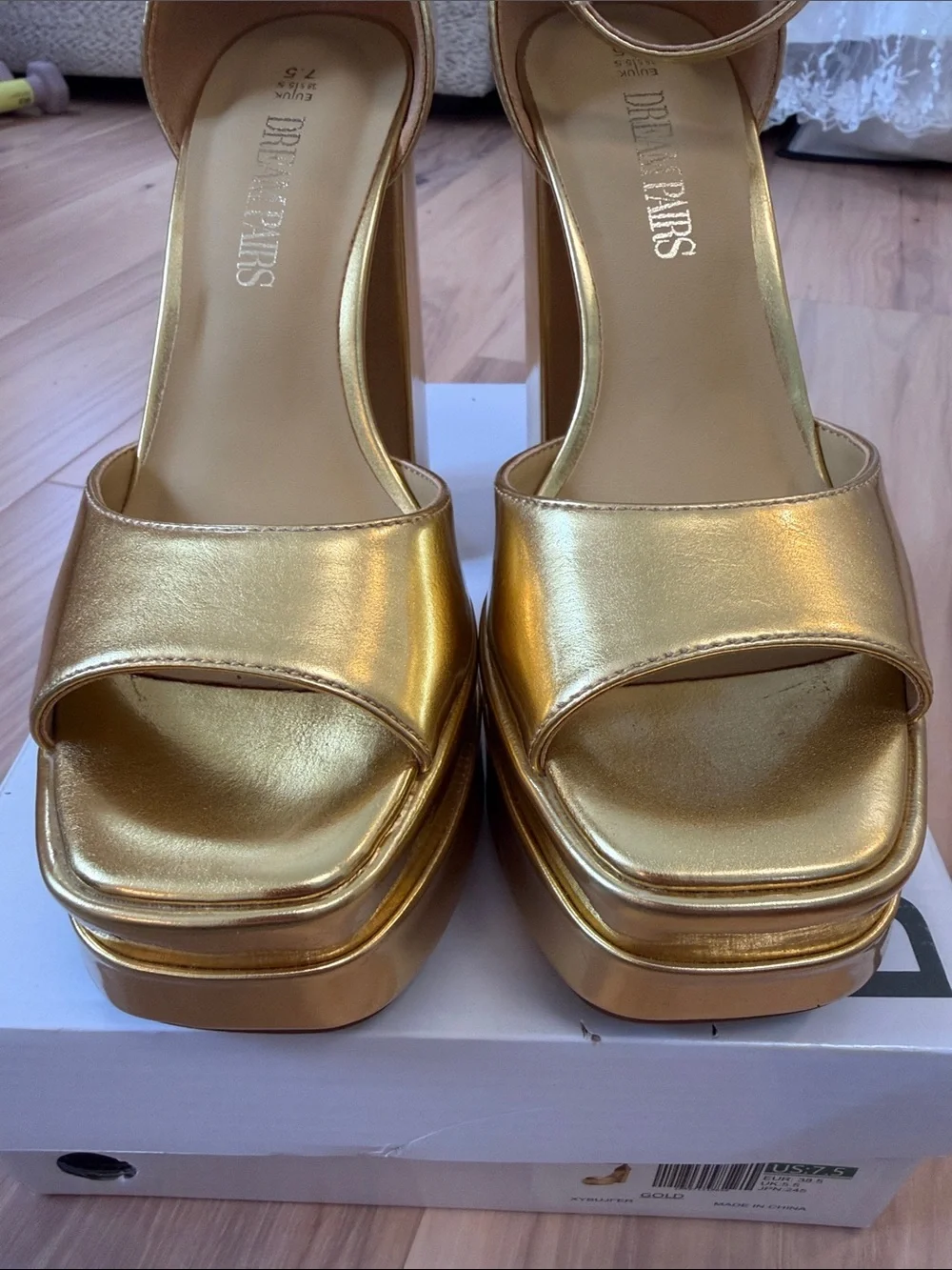 Dream Pairs Metallic Gold Platform Block Heel Sandals